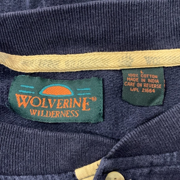 Wolverine Mens 5 Button Pullover Shirt Size L Long Sleeve dark blue and tan - Picture 5 of 11